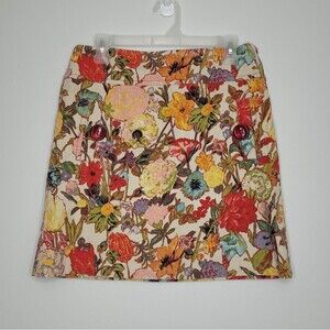 Anthropologie Elevenses Multi-color Floral mini Skirt retro vibe size 4 FLAW